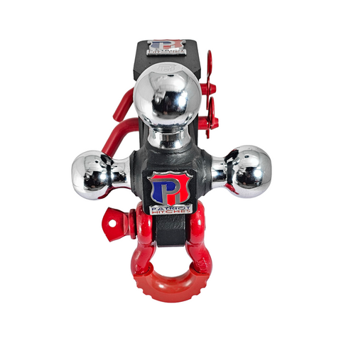 The Captain 5 in 1 - Patriot Hitches 5-Way 3-Ball Mount for 2" Hitches - The Captain - 30K – Red Accent (Texture Chrome)