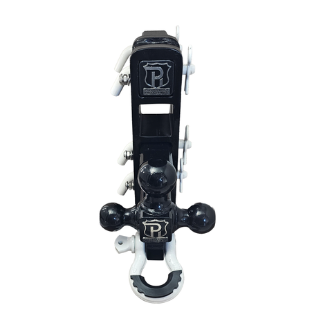 The Patriot - Patriot Hitches 8-Way 3-Ball Mount w/ Adjustable Stacked Receivers - 2" Hitch – 25K – White Accent (Black Gloss)