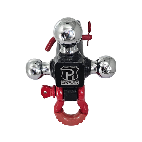 The Captain 4 in 1 - Patriot Hitches 4-Way 3-Ball Mount for 2-1/2" Hitches - The Captain - 30K - Red Accent (Black Gloss - Chrome)