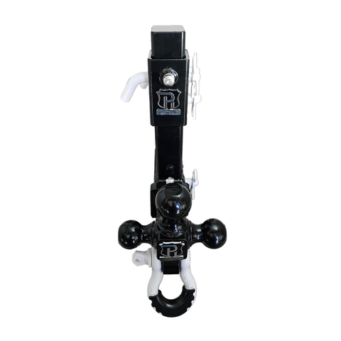 The Commander - Patriot Hitches 2" Adjustable Drop Hitch Adapter - 11" Rise/Drop - 10K w/ 4-Way 3-Ball Mount - White Accent (Black Gloss)