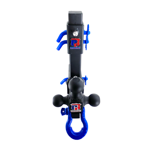 The Commander - Patriot Hitches 2" Adjustable Drop Hitch Adapter - 11" Rise/Drop - 10K w/ 4-Way 3-Ball Mount - Blue Accent