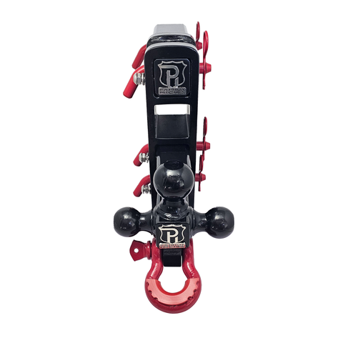 The Patriot - Patriot Hitches 8-Way 3-Ball Mount w/ Adjustable Stacked Receivers – 2-1/2" Hitch – 25K – Red Accent (Black Gloss)