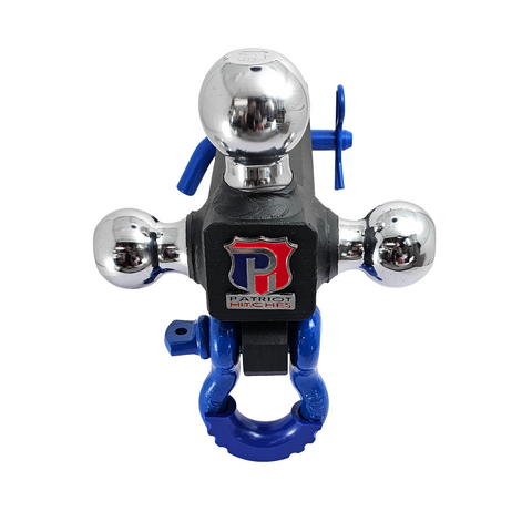 The Captain 4 in 1 - Patriot Hitches 4-Way 3-Ball Mount for 2-1/2" Hitches - The Captain - 30K - Blue Accent (Texture Chrome)