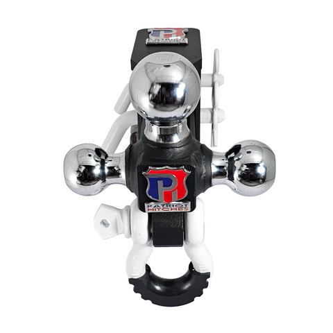 The Captain 5 in 1 - Patriot Hitches 5-Way 3-Ball Mount for 2" Hitches - The Captain - 30K – White Accent (Texture Chrome)
