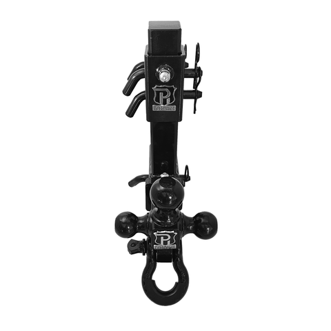 The Commander - Patriot Hitches 2" Adjustable Drop Hitch Adapter - 11" Rise/Drop - 10K w/ 4-Way 3-Ball Mount - Black Gloss Accent (Black Gloss)