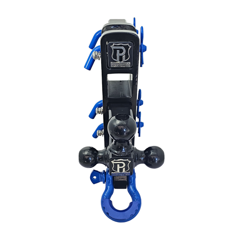 The Patriot - Patriot Hitches 8-Way 3-Ball Mount w/ Adjustable Stacked Receivers - 2" Hitch – 25K – Blue Accent (Black Gloss)