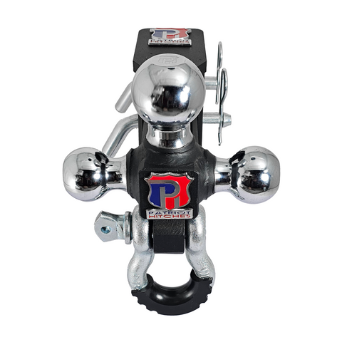 The Captain 5 in 1 - Patriot Hitches 5-Way 3-Ball Mount for 2" Hitches - The Captain - 30K – Silver Accent (Texture Chrome)
