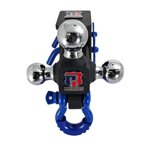 The Captain 5 in 1 - Patriot Hitches 5-Way 3-Ball Mount for 2-1/2" Hitches - The Captain - 30K – Blue Accent (Texture Chrome)