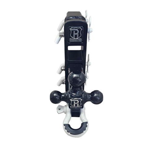 The Patriot - Patriot Hitches 8-Way 3-Ball Mount w/ Adjustable Stacked Receivers – 2-1/2" Hitch – 25K – White Accent (Black Gloss)