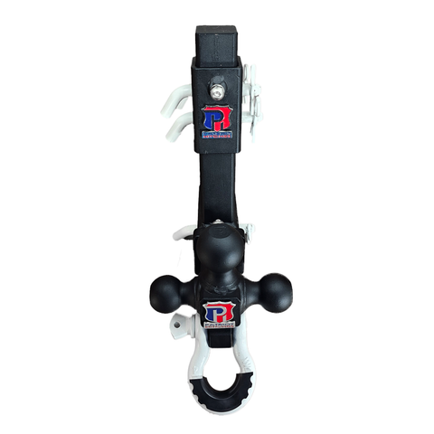 The Commander - Patriot Hitches 2" Adjustable Drop Hitch Adapter - 11" Rise/Drop - 10K w/ 4-Way 3-Ball Mount - White Accent