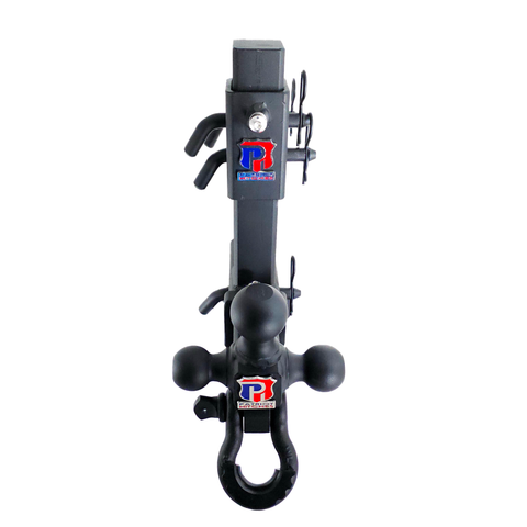 The Commander - Patriot Hitches 2" Adjustable Drop Hitch Adapter - 11" Rise/Drop - 10K w/ 4-Way 3-Ball Mount - Black Texture Accent