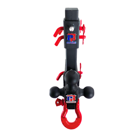The Commander - Patriot Hitches 2" Adjustable Drop Hitch Adapter - 11" Rise/Drop - 10K w/ 4-Way 3-Ball Mount - Red Accent