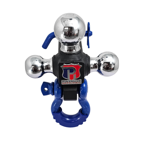 The Captain 4 in 1 - Patriot Hitches 4-Way 3-Ball Mount for 2" Hitches - The Captain - 30K - Blue Accent (Texture Chrome)
