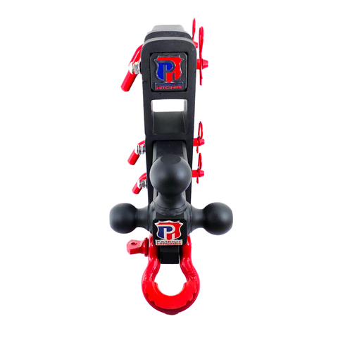 The Patriot - Patriot Hitches 8-Way 3-Ball Mount w/ Adjustable Stacked Receivers – 2-1/2" Hitch – 25K – Red Accent