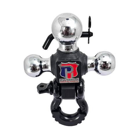 The Captain 4 in 1 - Patriot Hitches 4-Way 3-Ball Mount for 2" Hitches - The Captain - 30K - Black Gloss Accent (Texture Chrome)