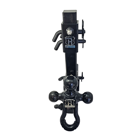 The Commander - Patriot Hitches 2" Adjustable Drop Hitch Adapter - 11" Rise/Drop - 10K w/ 4-Way 3-Ball Mount - Black Texture Accent (Black Gloss)
