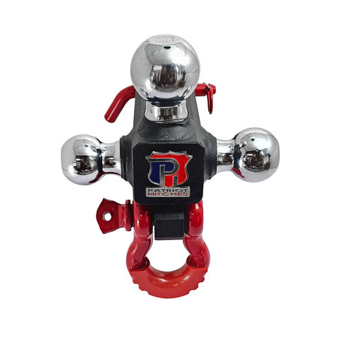 The Captain 4 in 1 - Patriot Hitches 4-Way 3-Ball Mount for 2-1/2" Hitches - The Captain - 30K - Red Accent (Texture Chrome)
