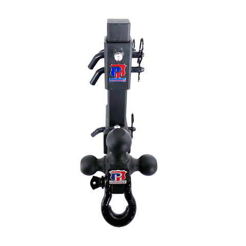 The Commander - Patriot Hitches 2" Adjustable Drop Hitch Adapter - 11" Rise/Drop - 10K w/ 4-Way 3-Ball Mount - Black Gloss Accent
