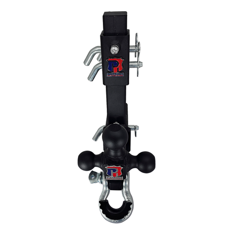 The Commander - Patriot Hitches 2" Adjustable Drop Hitch Adapter - 11" Rise/Drop - 10K w/ 4-Way 3-Ball Mount - Silver Accent