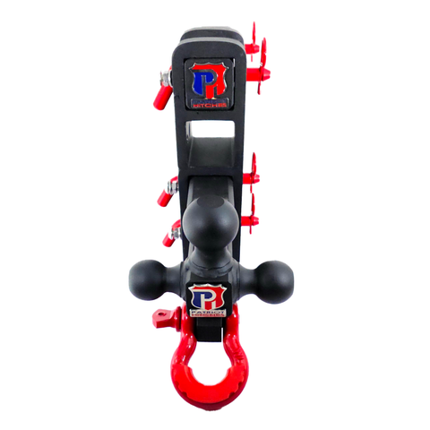 The Patriot - Patriot Hitches 8-Way 3-Ball Mount w/ Adjustable Stacked Receivers - 2" Hitch – 25K – Red Accent