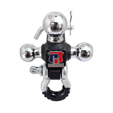 The Captain 4 in 1 - Patriot Hitches 4-Way 3-Ball Mount for 2" Hitches - The Captain - 30K - Silver Accent (Texture Chrome)