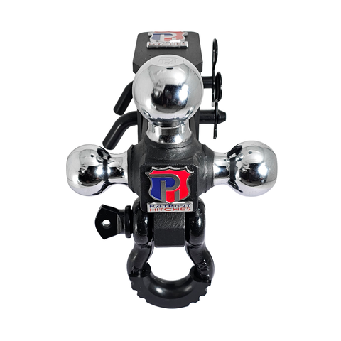 The Captain 5 in 1 - Patriot Hitches 5-Way 3-Ball Mount for 2" Hitches - The Captain - 30K – Black Gloss Accent (Texture Chrome)