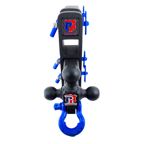 The Patriot - Patriot Hitches 8-Way 3-Ball Mount w/ Adjustable Stacked Receivers – 2-1/2" Hitch – 25K – Blue Accent
