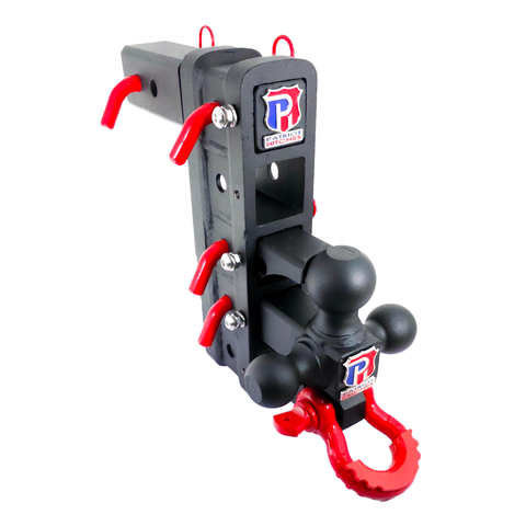 The Patriot - Patriot Hitches 8-Way 3-Ball Mount w/ Adjustable Stacked Receivers – 2-1/2" Hitch – 25K – Red Accent