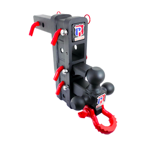 The Patriot - Patriot Hitches 8-Way 3-Ball Mount w/ Adjustable Stacked Receivers - 2" Hitch – 25K – Red Accent