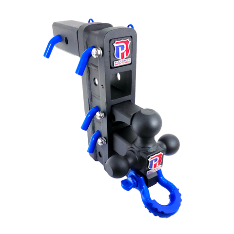 The Patriot - Patriot Hitches 8-Way 3-Ball Mount w/ Adjustable Stacked Receivers – 2-1/2" Hitch – 25K – Blue Accent