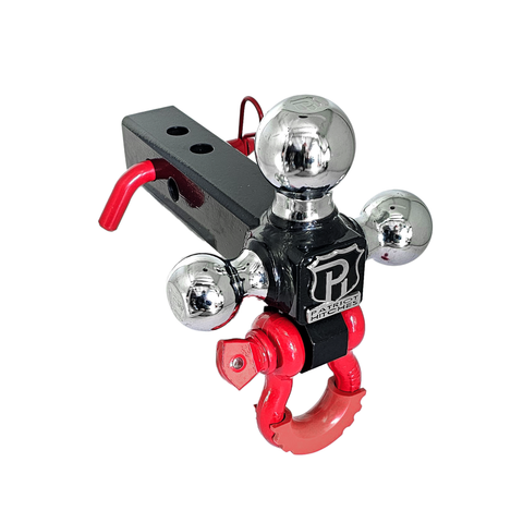 The Captain 4 in 1 - Patriot Hitches 4-Way 3-Ball Mount for 2" Hitches - The Captain - 30K - Red Accent (Black Gloss Chrome)