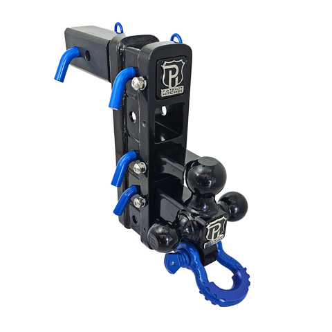 The Patriot - Patriot Hitches 8-Way 3-Ball Mount w/ Adjustable Stacked Receivers – 2-1/2" Hitch – 25K – Blue Accent (Black Gloss)