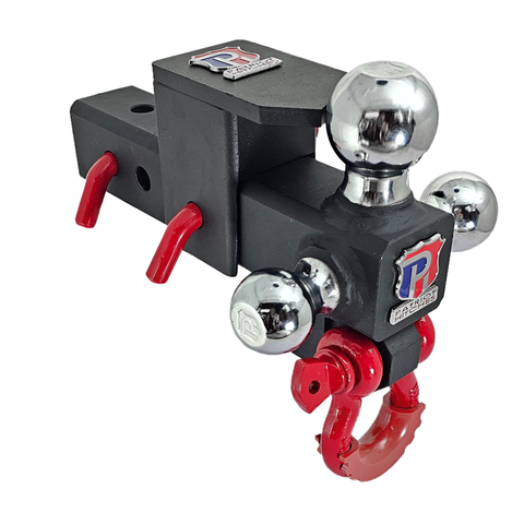The Captain 5 in 1 - Patriot Hitches 5-Way 3-Ball Mount for 2-1/2" Hitches - The Captain - 30K – Red Accent (Texture Chrome)