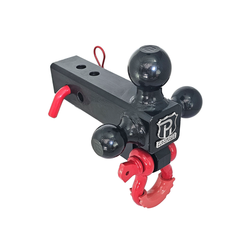 The Captain 4 in 1 - Patriot Hitches 4-Way 3-Ball Mount for 2-1/2" Hitches - The Captain - 30K - Red Accent (Black Gloss)