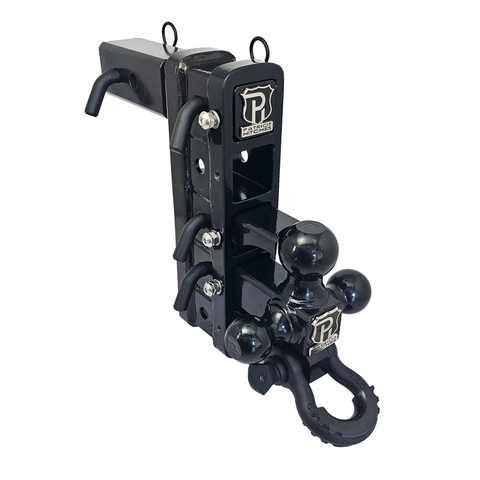 The Patriot - Patriot Hitches 8-Way 3-Ball Mount w/ Adjustable Stacked Receivers – 2-1/2" Hitch – 25K – Black Texture Accent (Black Gloss)