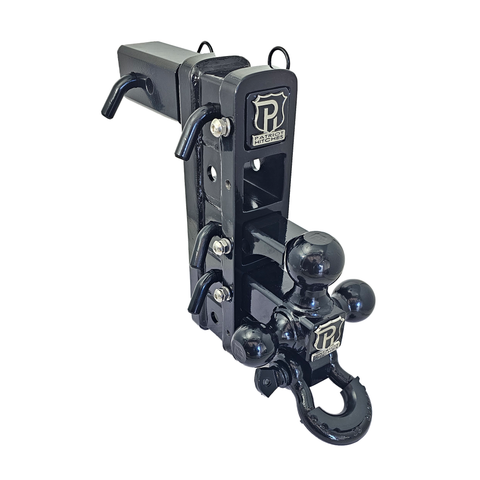 The Patriot - Patriot Hitches 8-Way 3-Ball Mount w/ Adjustable Stacked Receivers – 2-1/2" Hitch – 25K – Black Gloss Accent (Black Gloss)