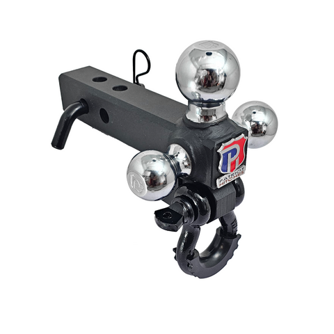 The Captain 4 in 1 - Patriot Hitches 4-Way 3-Ball Mount for 2" Hitches - The Captain - 30K - Black Gloss Accent (Texture Chrome)