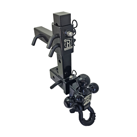 The Commander - Patriot Hitches 2" Adjustable Drop Hitch Adapter - 11" Rise/Drop - 10K w/ 4-Way 3-Ball Mount - Black Texture Accent (Black Gloss)