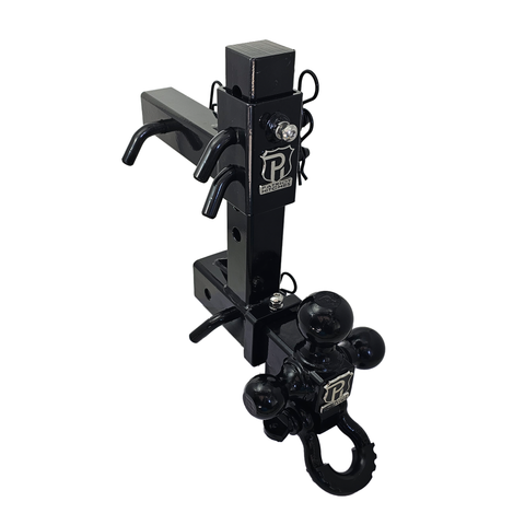 The Commander - Patriot Hitches 2" Adjustable Drop Hitch Adapter - 11" Rise/Drop - 10K w/ 4-Way 3-Ball Mount - Black Gloss Accent (Black Gloss)
