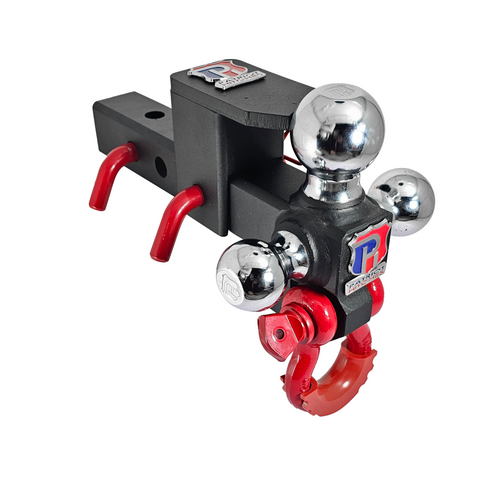The Captain 5 in 1 - Patriot Hitches 5-Way 3-Ball Mount for 2" Hitches - The Captain - 30K – Red Accent (Texture Chrome)