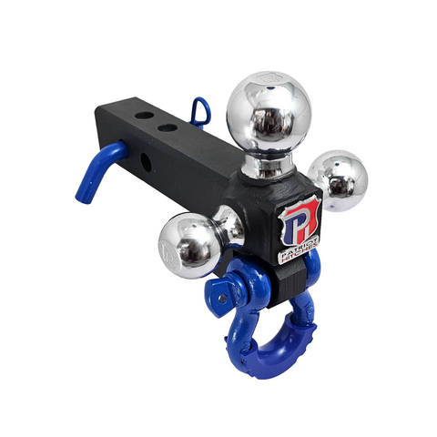 The Captain 4 in 1 - Patriot Hitches 4-Way 3-Ball Mount for 2" Hitches - The Captain - 30K - Blue Accent (Texture Chrome)