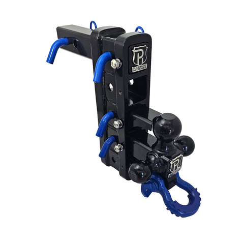 The Patriot - Patriot Hitches 8-Way 3-Ball Mount w/ Adjustable Stacked Receivers - 2" Hitch – 25K – Blue Accent (Black Gloss)
