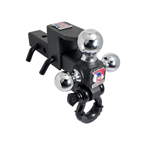 The Captain 5 in 1 - Patriot Hitches 5-Way 3-Ball Mount for 2" Hitches - The Captain - 30K – Black Gloss Accent (Texture Chrome)