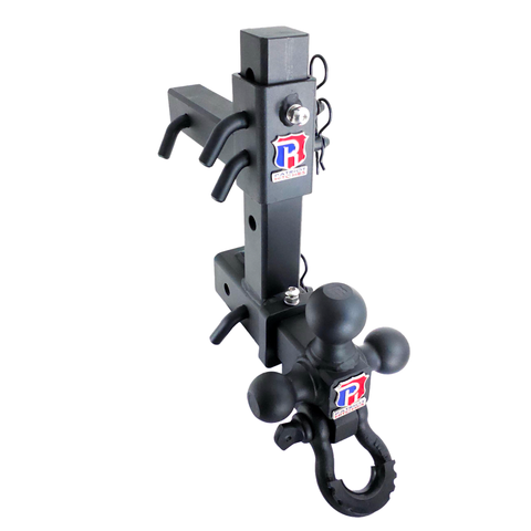 The Commander - Patriot Hitches 2" Adjustable Drop Hitch Adapter - 11" Rise/Drop - 10K w/ 4-Way 3-Ball Mount - Black Texture Accent