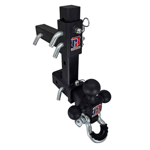 The Commander - Patriot Hitches 2" Adjustable Drop Hitch Adapter - 11" Rise/Drop - 10K w/ 4-Way 3-Ball Mount - Silver Accent