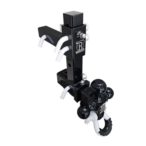 The Commander - Patriot Hitches 2" Adjustable Drop Hitch Adapter - 11" Rise/Drop - 10K w/ 4-Way 3-Ball Mount - White Accent (Black Gloss)