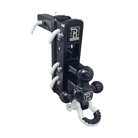 The Patriot - Patriot Hitches 8-Way 3-Ball Mount w/ Adjustable Stacked Receivers - 2" Hitch – 25K – White Accent (Black Gloss)