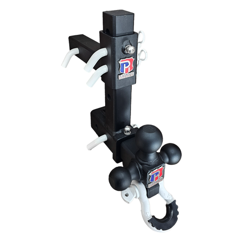 The Commander - Patriot Hitches 2" Adjustable Drop Hitch Adapter - 11" Rise/Drop - 10K w/ 4-Way 3-Ball Mount - White Accent