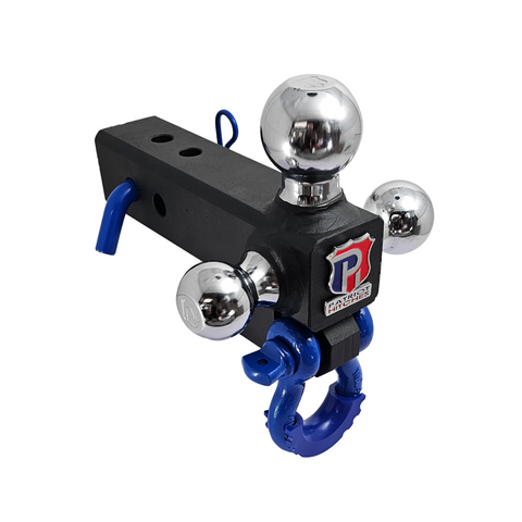 The Captain 4 in 1 - Patriot Hitches 4-Way 3-Ball Mount for 2-1/2" Hitches - The Captain - 30K - Blue Accent (Texture Chrome)