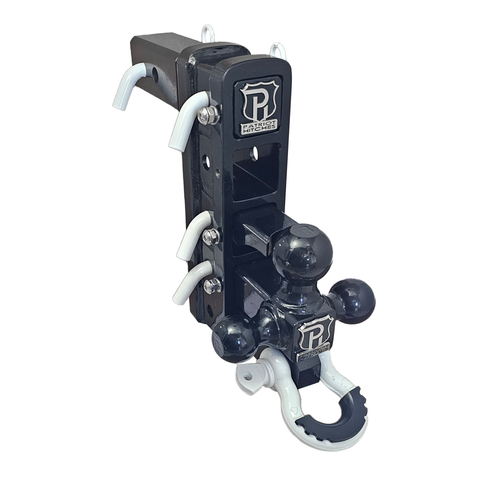 The Patriot - Patriot Hitches 8-Way 3-Ball Mount w/ Adjustable Stacked Receivers – 2-1/2" Hitch – 25K – White Accent (Black Gloss)